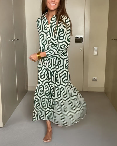 Heidi-Mode | Lässiges Maxi-Kleid Mit Langen Ärmeln Und Druck