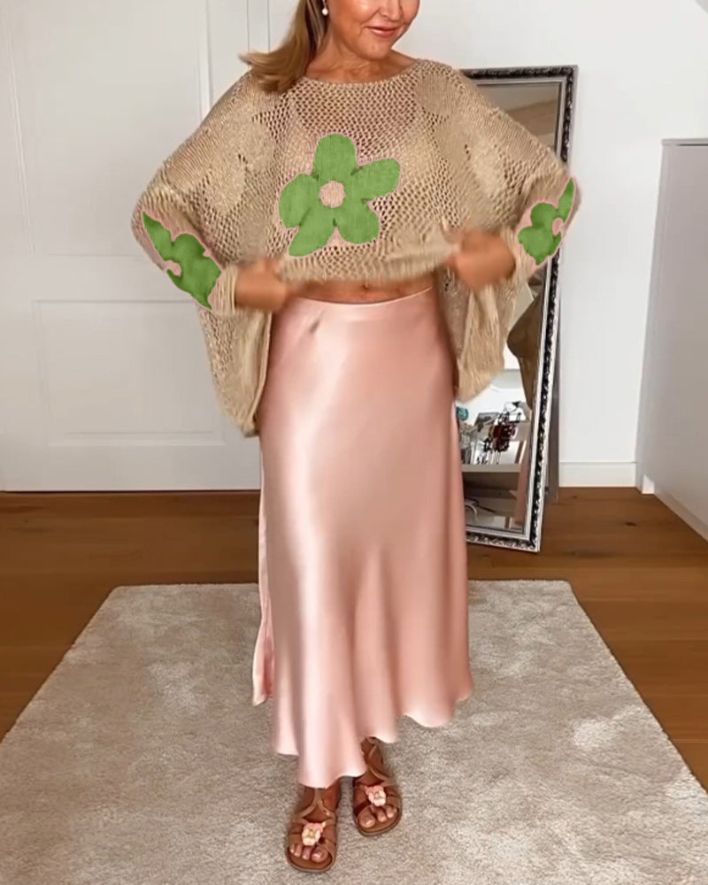 Pullover mit Blumenmuster und Rundhalsausschnitt für Damen