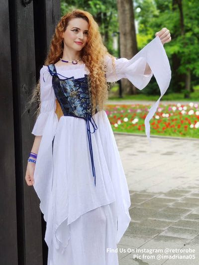 Renaissance Style Blue Pattern U-Back Corset Vest