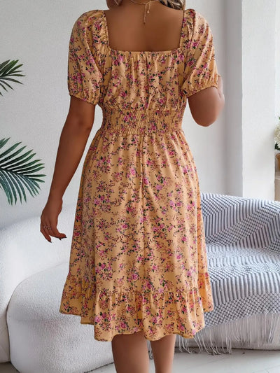 Ruffled Hem Floral Puff Sleeve Dress