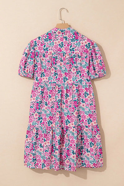 Printed Short Sleeve Mini Shirt Dress