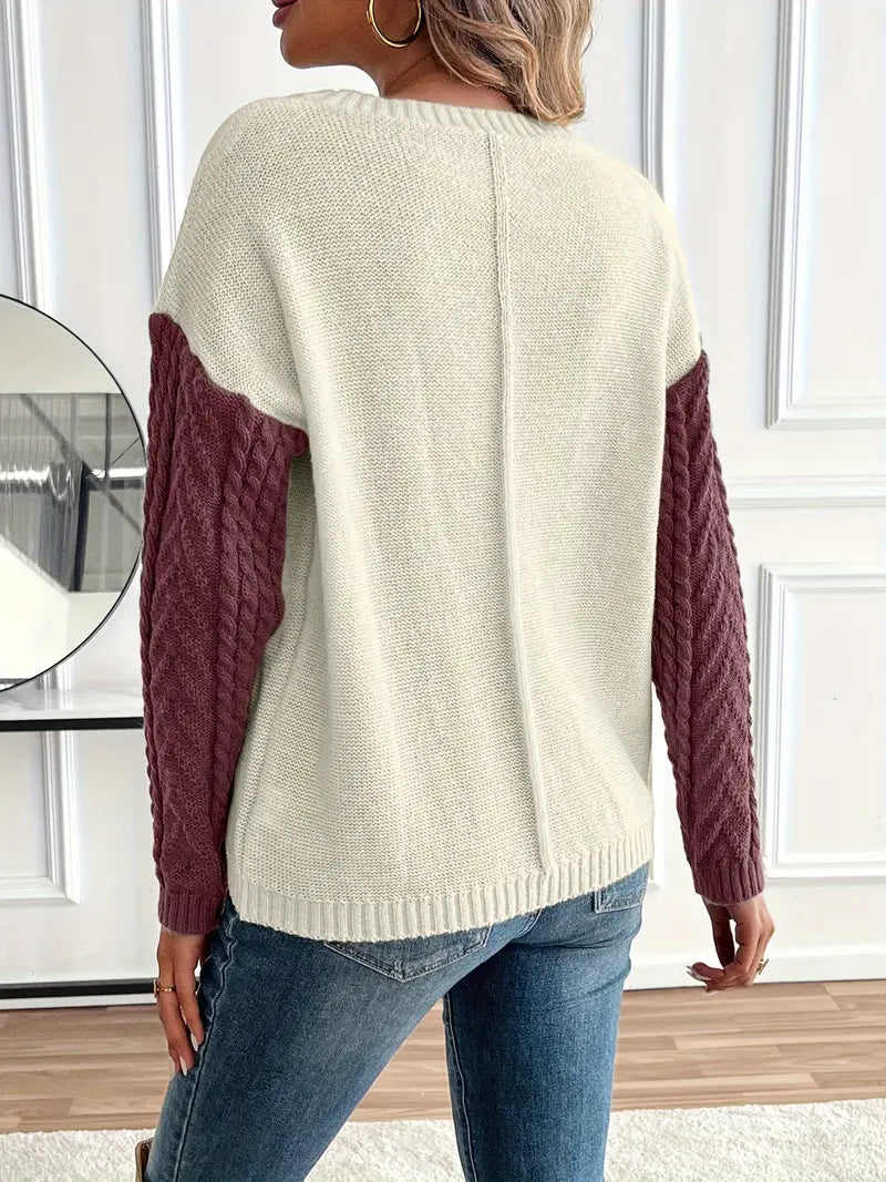 SCHICKER FARBBLOCK RUNDHALS-PULLOVER FÜR DAMEN | MODERN, VIELSEITIG, KOMFORTABEL