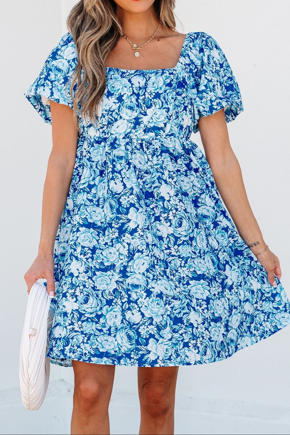 Floral Puff Sleeve Babydoll Mini Dress