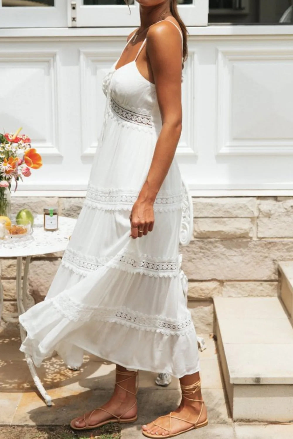 Lace Trim Square Neck Midi Cami Dress