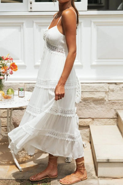 Lace Trim Square Neck Midi Cami Dress