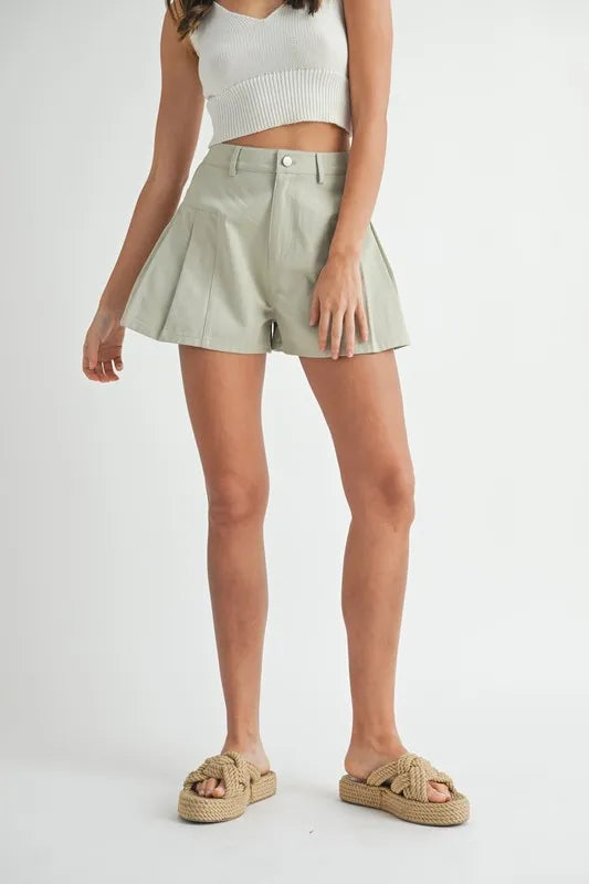 MABLE Pleated High Waist Twill Shorts