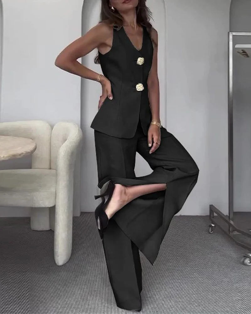 Dora Eleganz | Stilvolles Set aus ärmelloser Weste und Anzug