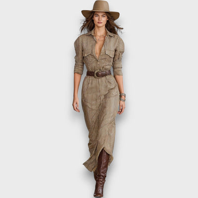 Marlene – Gestreiftes Maxikleid mit Kragen