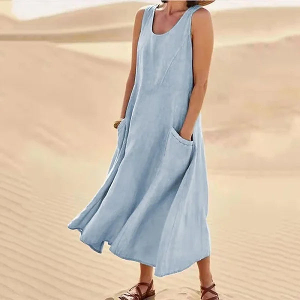 Amelia | Elegantes Leinenkleid mit elastischen Taschen