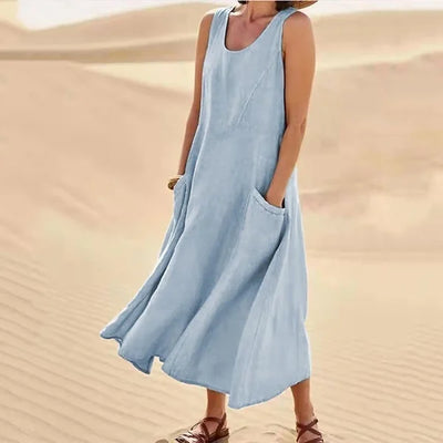 Amelia | Elegantes Leinenkleid mit elastischen Taschen