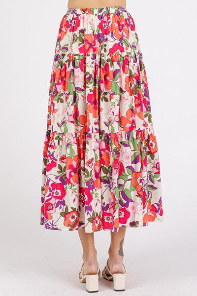 Mittoshop Flower Print Elastic Waist Tiered Skirt