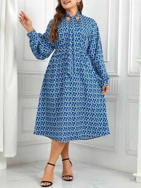 Heidi-Mode | Casual Elastischer Bund Plus Size Bedrucktes Kleid