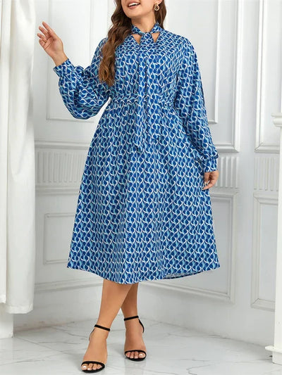 Heidi-Mode | Casual Elastischer Bund Plus Size Bedrucktes Kleid