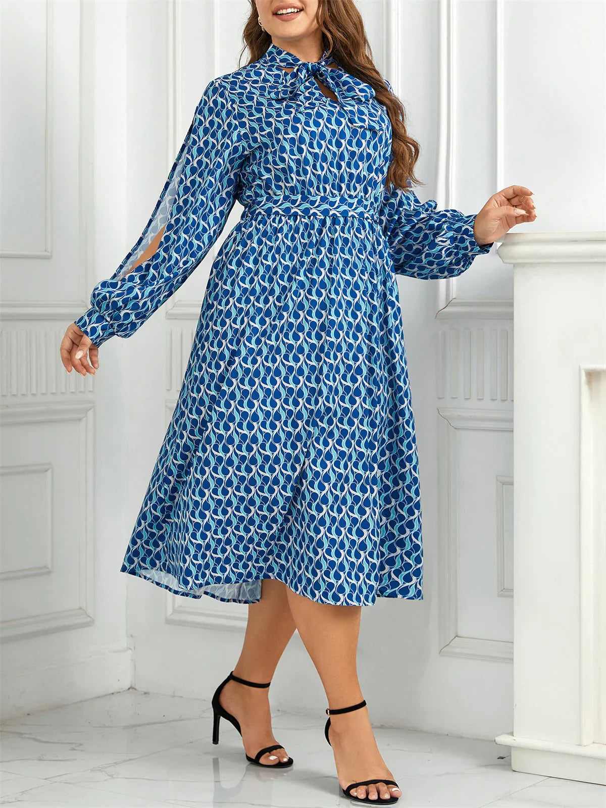 Heidi-Mode | Casual Elastischer Bund Plus Size Bedrucktes Kleid