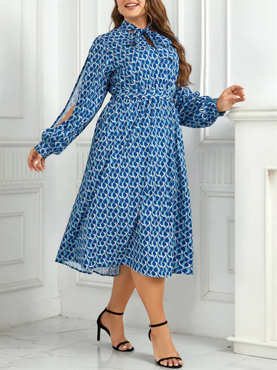 Heidi-Mode | Casual Elastischer Bund Plus Size Bedrucktes Kleid