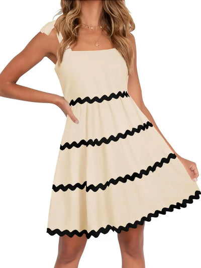 Contrast Trim Tie Shoulder Dress