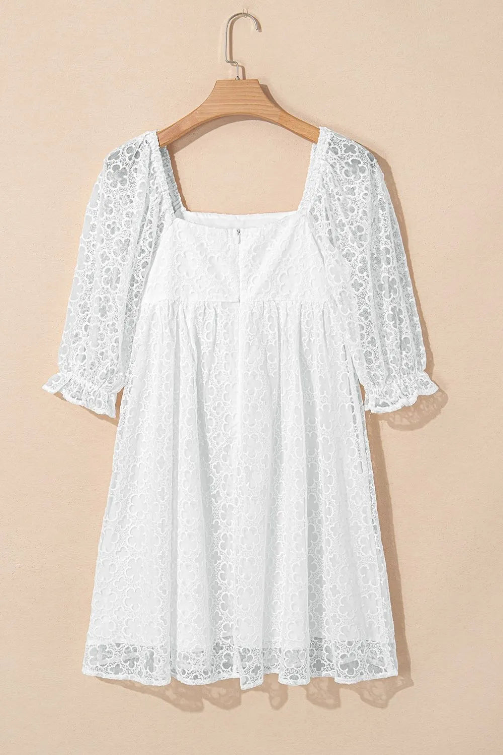 Lace Puff Sleeve Empire Waist Mini Dress