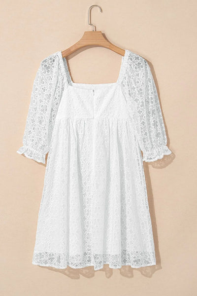 Lace Puff Sleeve Empire Waist Mini Dress