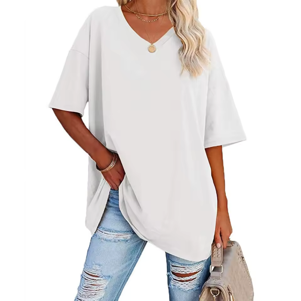 Saria - Casual, luftig & stylisch Damen-Oversize-T-Shirt mit V-Ausschnitt