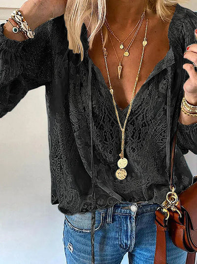Heidi-Mode | V-Ausschnitt Spitzen Chiffon Bluse