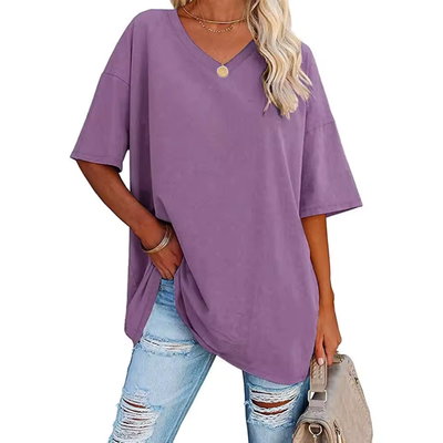 Saria - Casual, luftig & stylisch Damen-Oversize-T-Shirt mit V-Ausschnitt