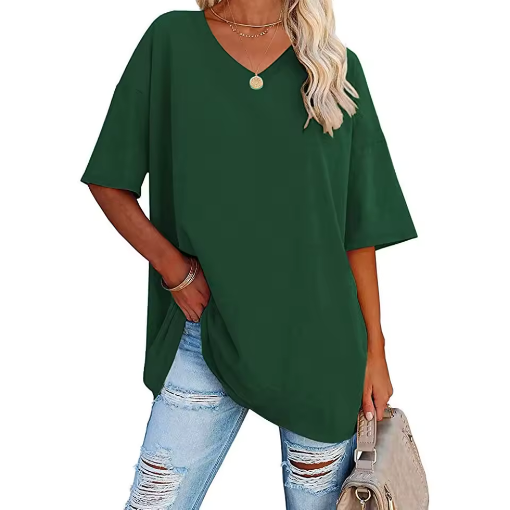 Saria - Casual, luftig & stylisch Damen-Oversize-T-Shirt mit V-Ausschnitt