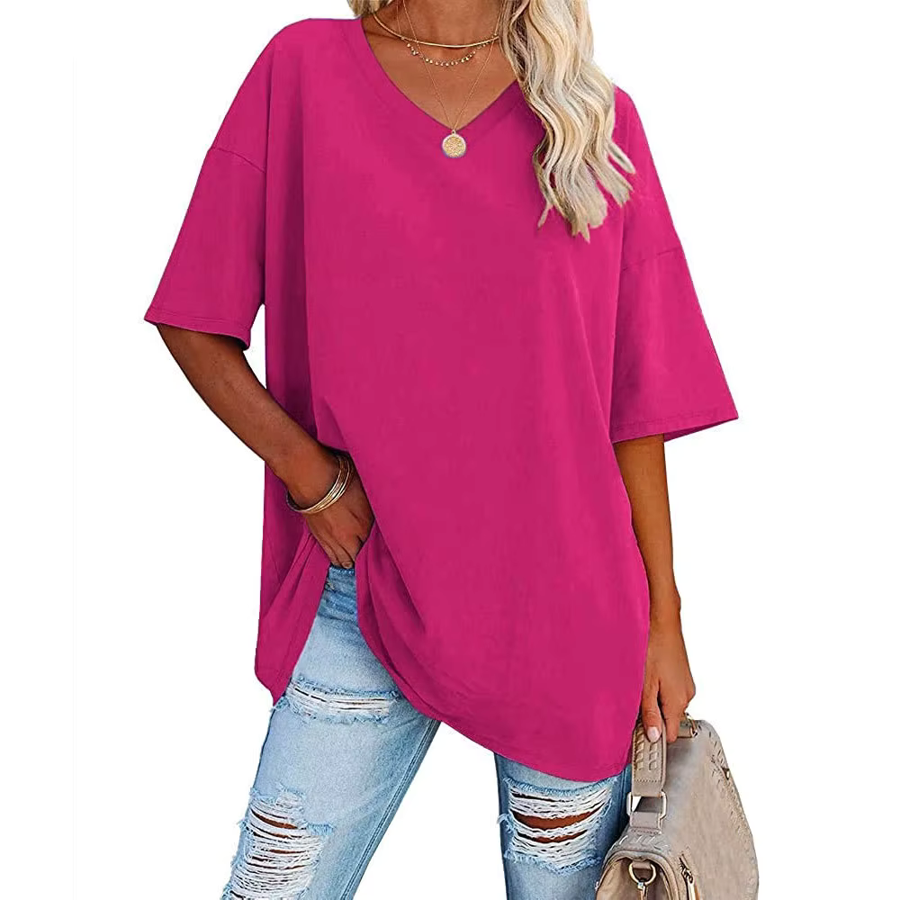 Saria - Casual, luftig & stylisch Damen-Oversize-T-Shirt mit V-Ausschnitt