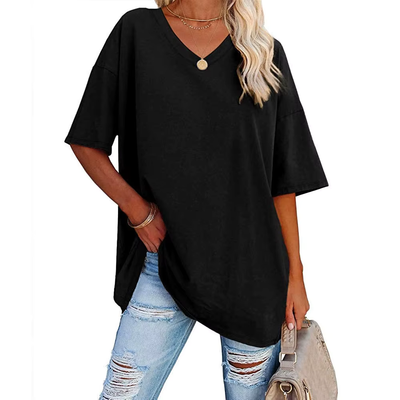 Saria - Casual, luftig & stylisch Damen-Oversize-T-Shirt mit V-Ausschnitt