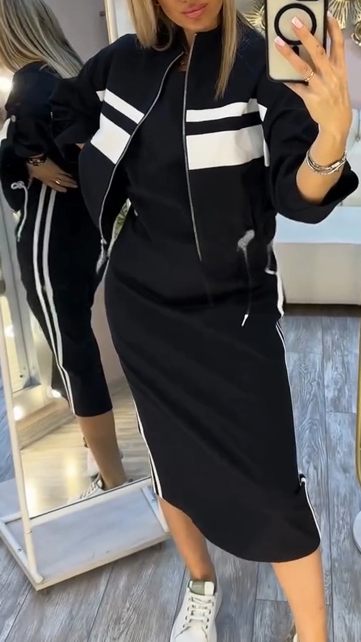 Feyra™ - Lässiges und Stilvolles Set mit Rundhalsausschnitt-Kleid und Jacke für Damen