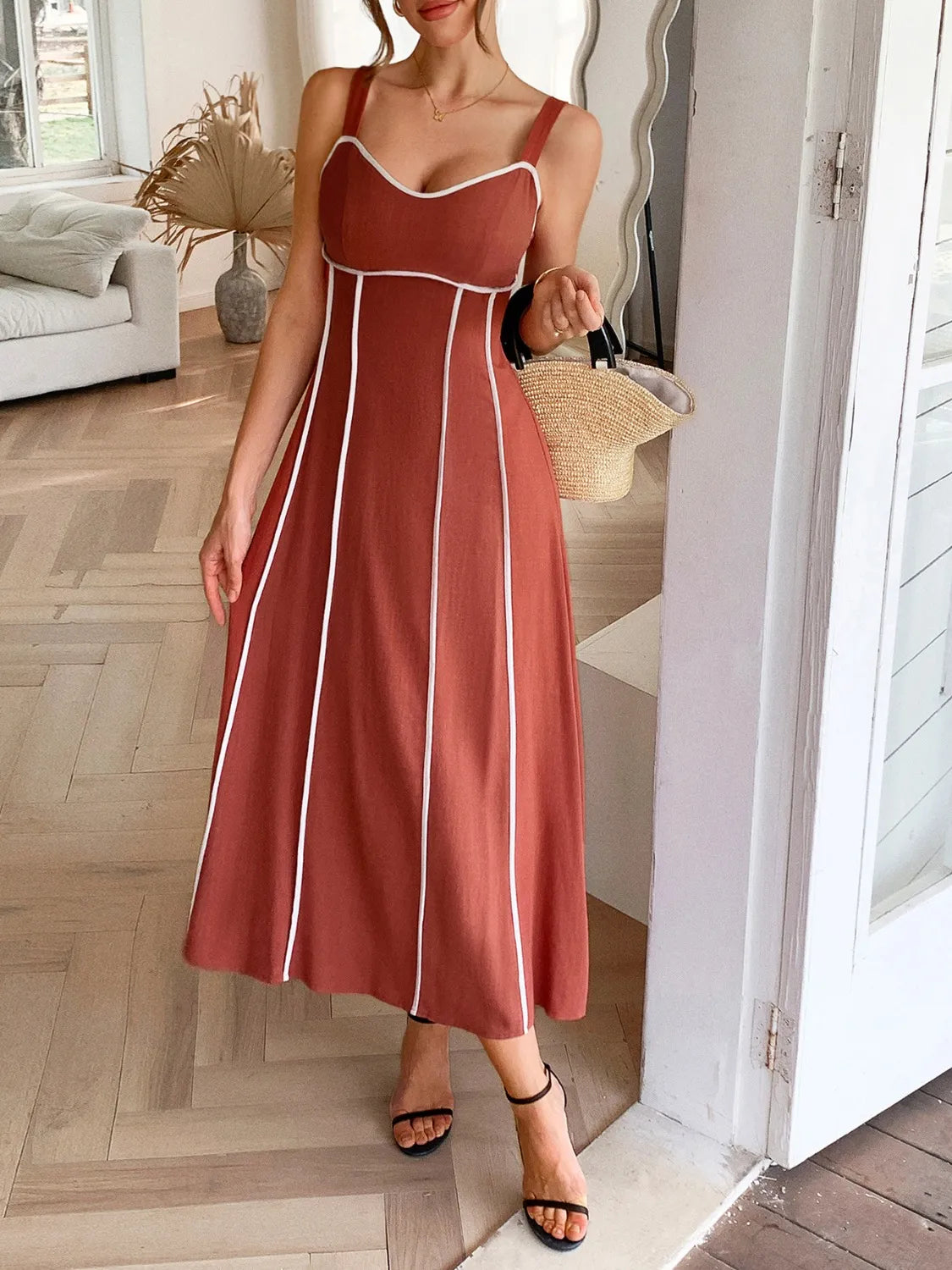 Contrast Wide Strap Midi Cami Dress
