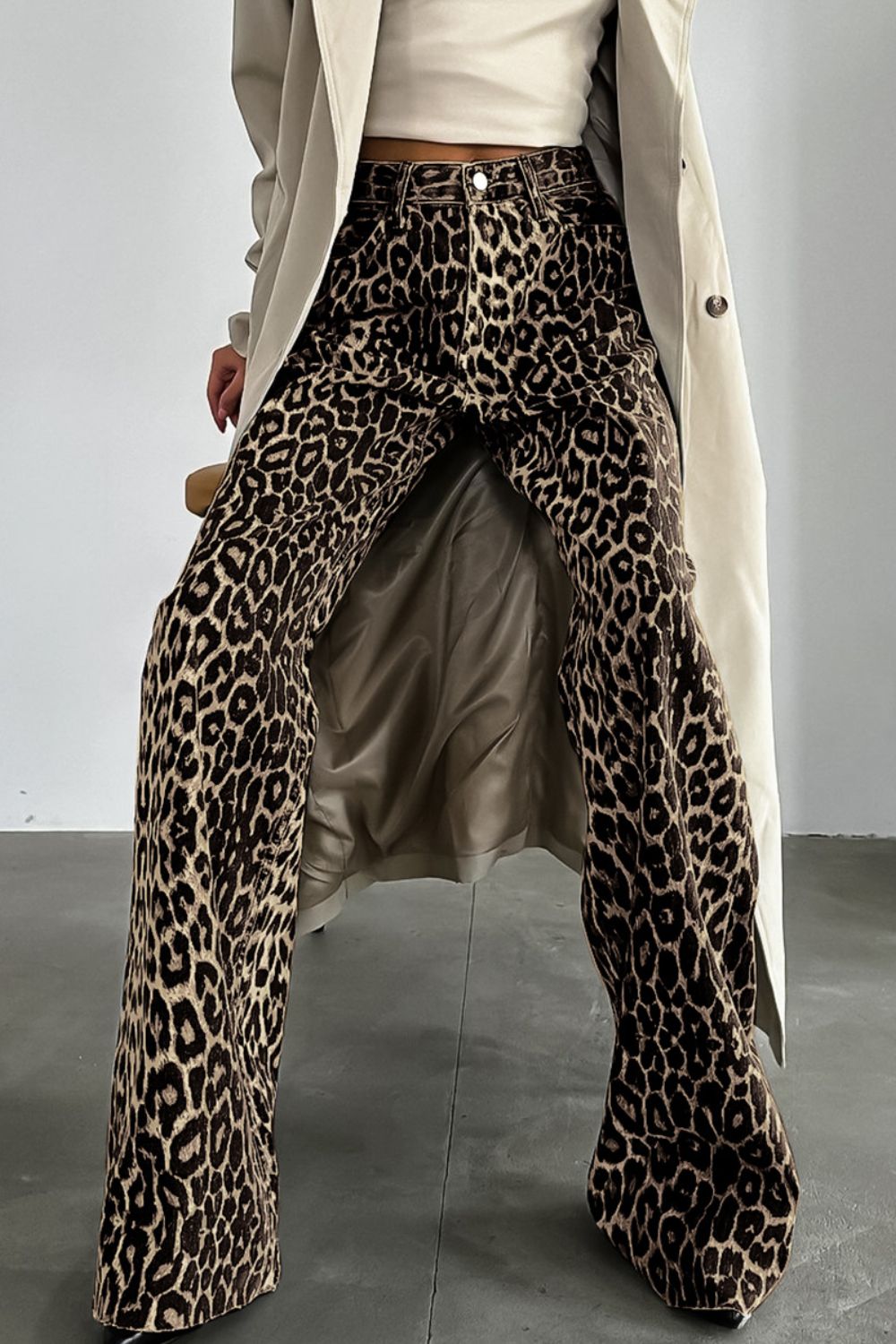 Leopard Wide Leg Pants with Pockets