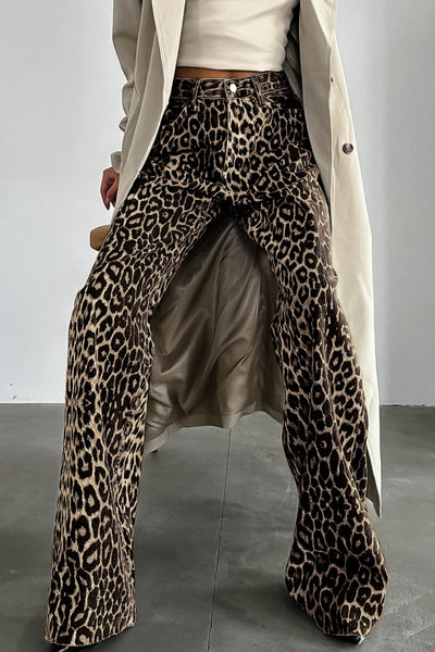 Leopard Wide Leg Pants with Pockets
