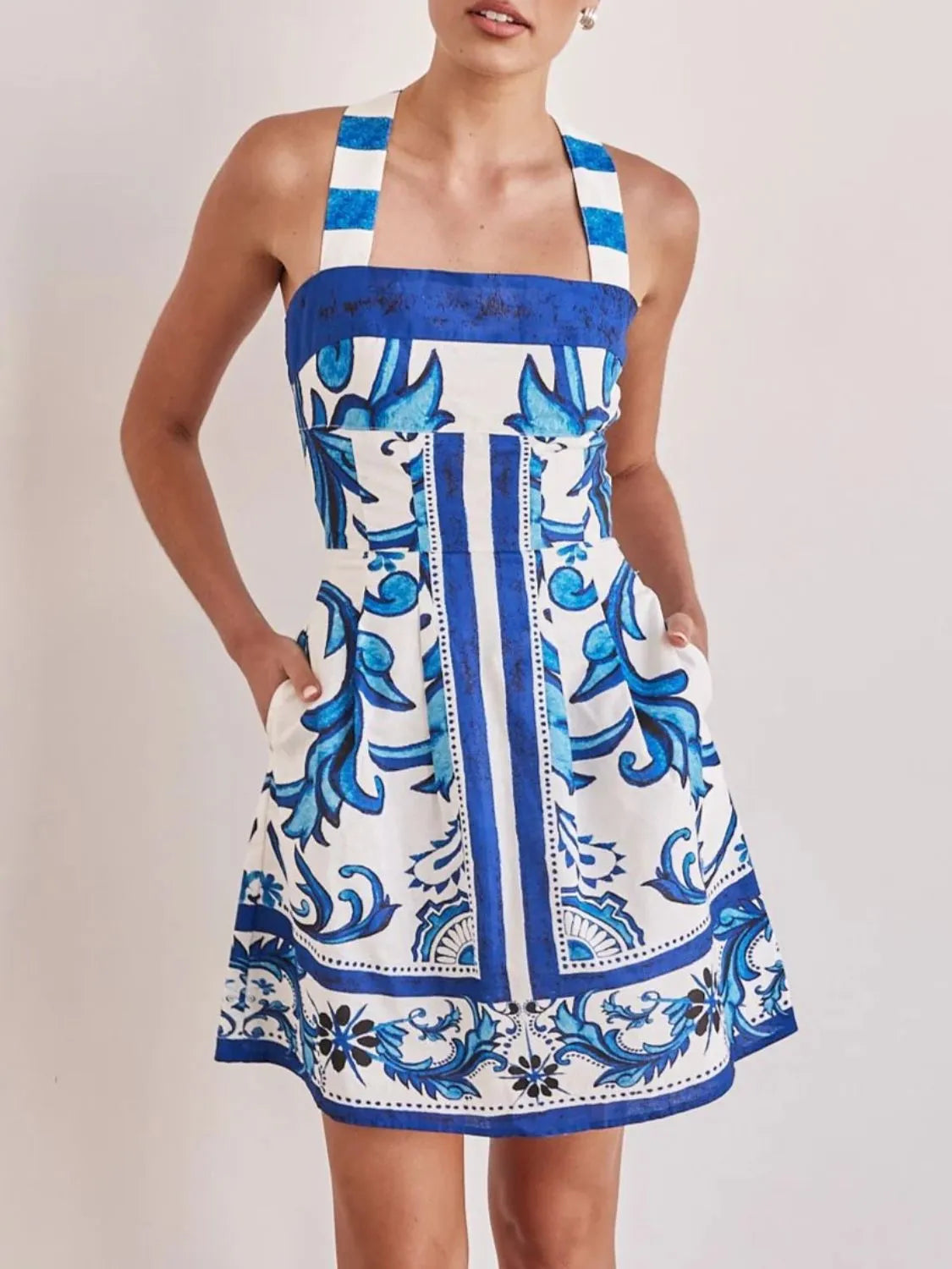 Printed Square Neck Midi Dress
