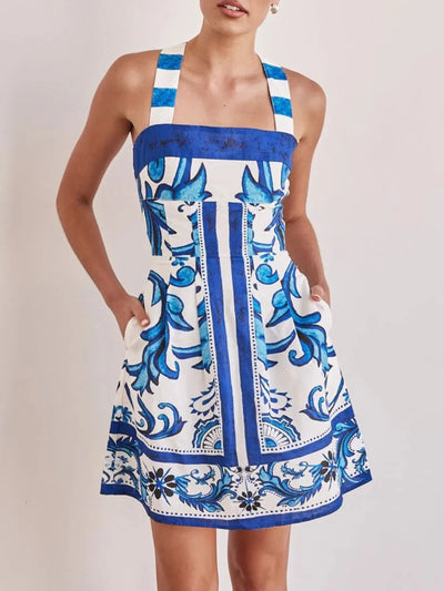 Printed Square Neck Midi Dress