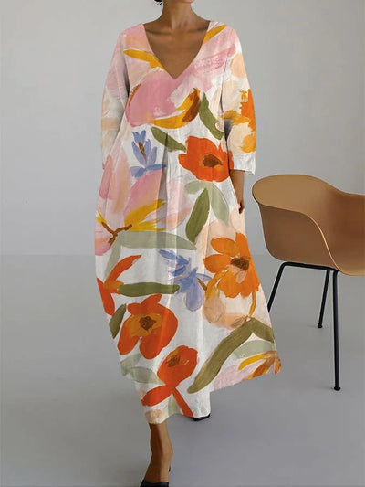 Lucasta – Bequemes Kleid Mit V-Ausschnitt Und Blumen Drucken