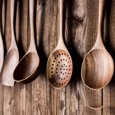 Holz-Küchenutensilienset – 5-teiliges Set Natürliche Pfannenwender für Antihaftpfannen