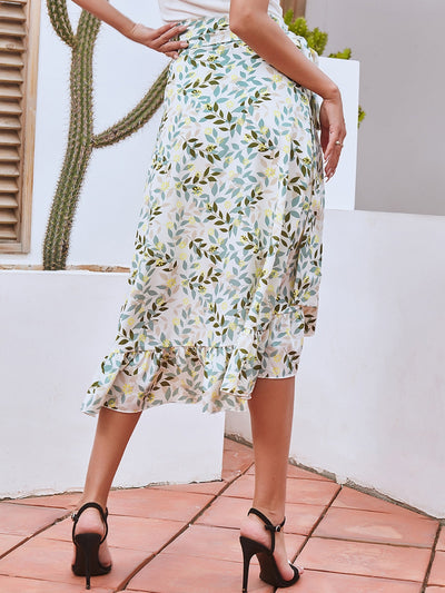 Printed Ruffled Midi Skirt