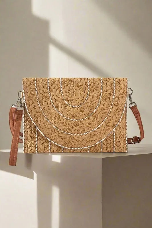 Fame Stitch Detailed Straw Crossbody Bag