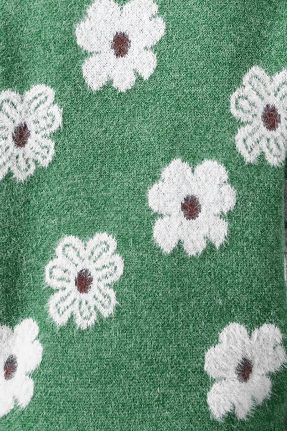 Heidi-Mode | Strickpullover mit halbem Reißverschluss und Blumenmuster