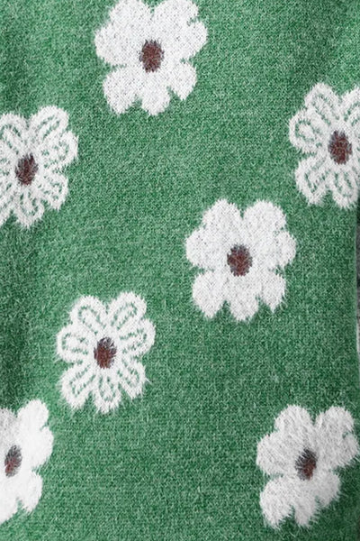 Heidi-Mode | Strickpullover mit halbem Reißverschluss und Blumenmuster