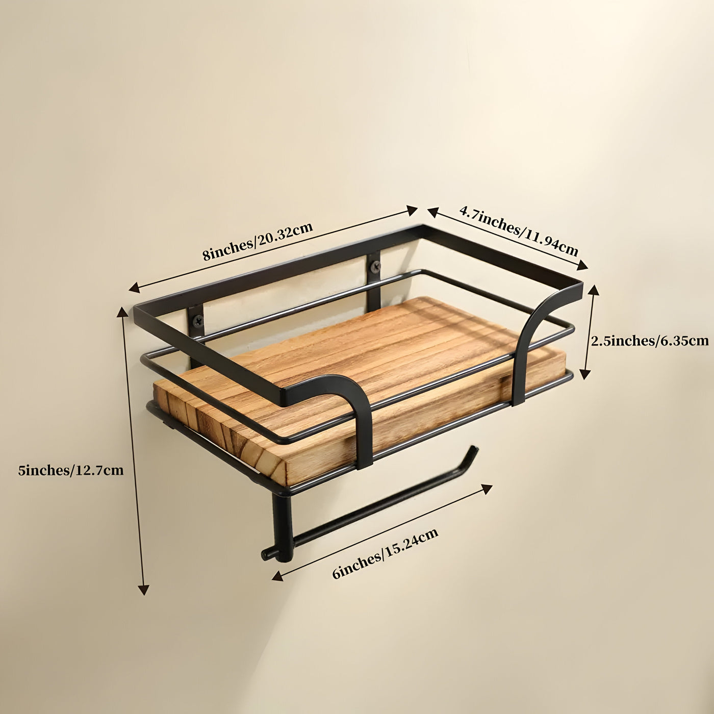 Holz-Wandregal mit Papierhalter – Praktischer Organizer fürs Badezimmer