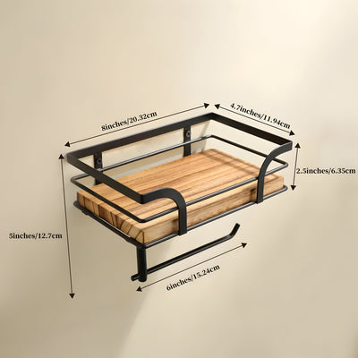 Holz-Wandregal mit Papierhalter – Praktischer Organizer fürs Badezimmer