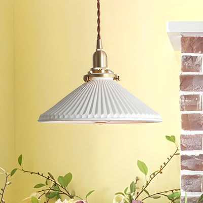 JapandiBeam Light - Japanischer Keramik-Pendelleuchte mit Rillenmuster