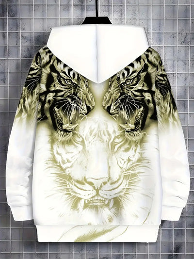 Murillo – Lässige Langarm Kapuzenpullover Jacke Mit Tigerprint