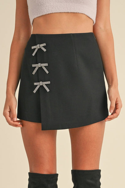 Rhinestone Bow Wrap High Waist Mini Skirt