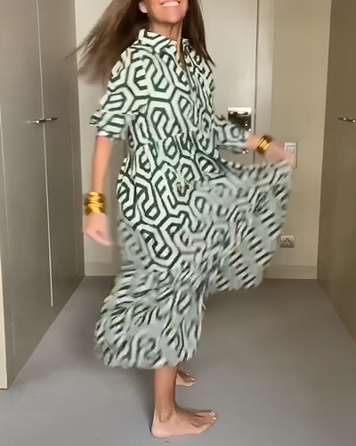 Heidi-Mode | Lässiges Maxi-Kleid Mit Langen Ärmeln Und Druck