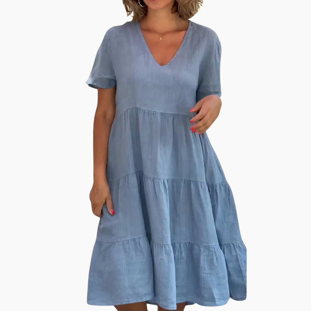 Fließendes V-Ausschnitt-Kleid für Damen - entspannte Passform