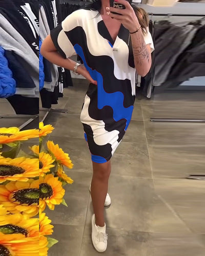 Penelope – Stilvolles Kleid Mit V Ausschnitt Und Wellenförmigem Drucken