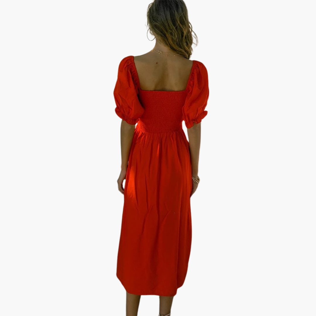 Schulterfreies Kleid für Frauen - Gesmoktes Mieder & Puffärmel