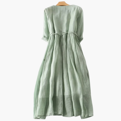 Elegantes langes Kleid für Frauen - Knopfleiste und Bindegürtel